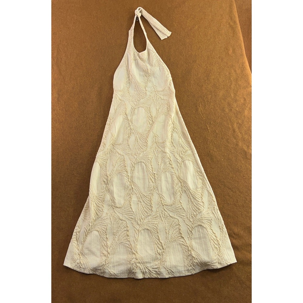Zara Womens S Cream Gold Metallic Textured Jacquard Halter Midi Dress New